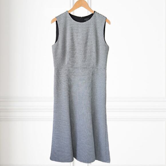 ANN TAYLOR Houndstooth Sleeveless A-line Midi Dress Size 8 Black & White - Picture 6 of 7